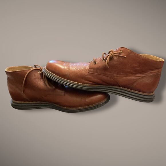 Men's 10.5 COL HAAN Grand OS Brown Pebbled Leather Chukka Boots C23429 EUC - Picture 4 of 11